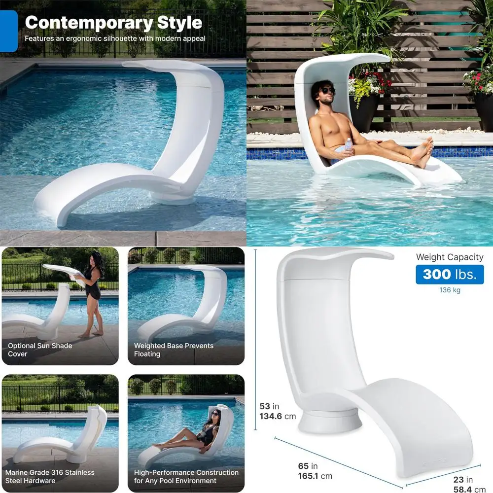 

Съемный шезлонг с тентом для бассейна, прочный и водонепроницаемый, идеально подходит для бассейнов глубиной до 15 футов, белый
