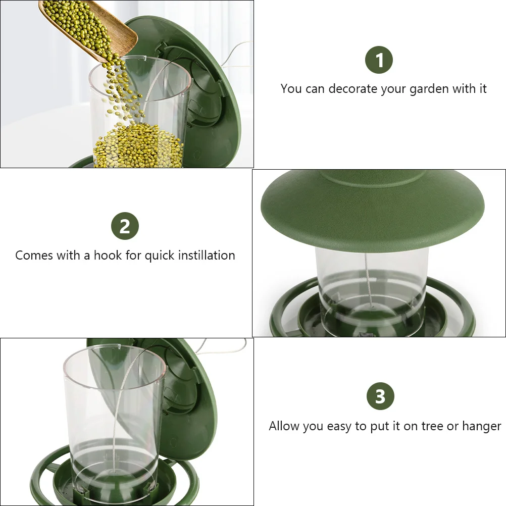 

Hanging Wild Bird Feeder Outdoor Garden Automatic Feeding Station Roof Hook Multiple Angle Food Dispenser Easy Refill Yard Patio