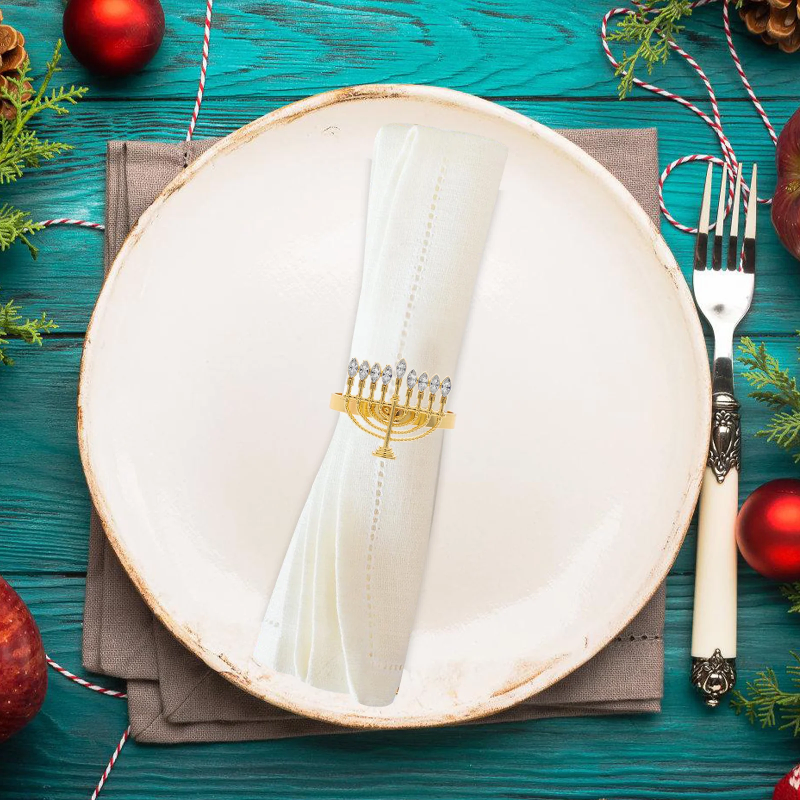

4pcs Napkin Rings Alloy Reusable Serviette Buckles For Hanukkah Party Hotel Table Decorations Decorative Napkin Buckle