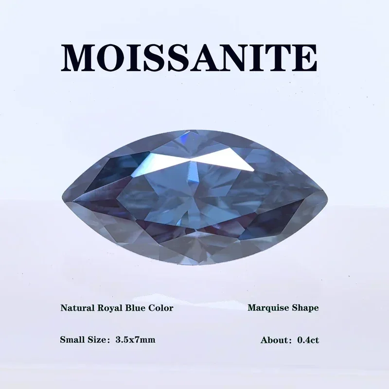 

NEW NEW Moissanite Stone Marquise Shape Small Size 3.5x7mm Natural Royal Blue Color DIY Charms Ring Necklace Earrings Materials