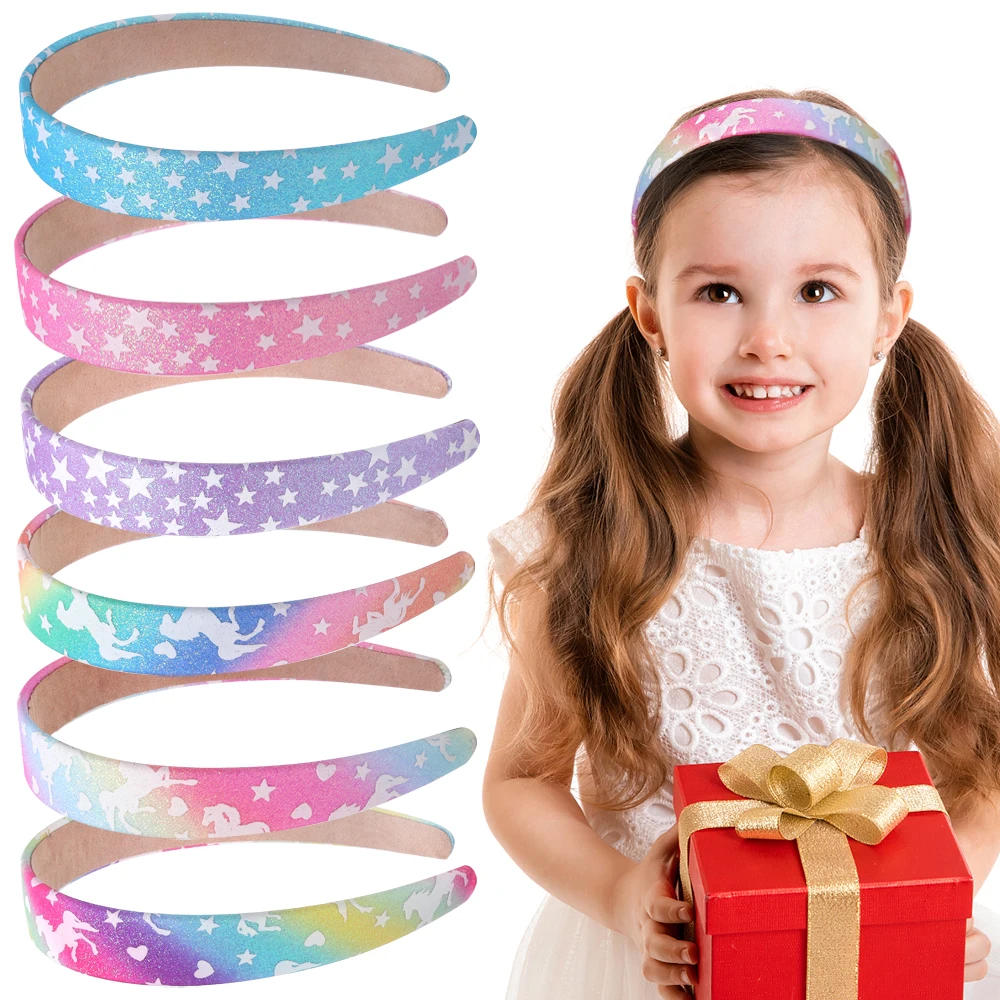 Luminous Unicorn Headbands for Girls Color Glitter Star Pattern 2.5cm Wide Hairbands Kids Party Gifts Hair Accessories