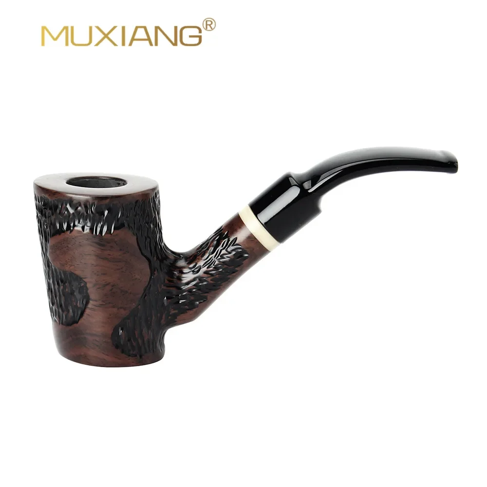 MUXIANG Classic Cherrywood Pipe Tobacco Pipe Sandalwood Solid Wood Pipe 9mm Pipe Channel Acrylic Curved Handle Hammer Pipe Gift