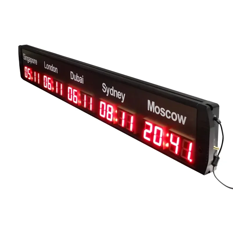 Luxury Digital World Time Wall Clock with LED Display Custom City Zone 5 Home Hotel Decoration Modern Design Furnishing