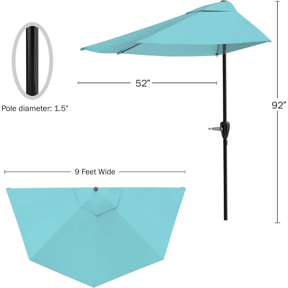 Pure Garden Half Umbrella Outdoor Patio Shade - 9 ft Patio Umbrella with Easy Crank - Small Canopy for Balcony, Table, or Deck (