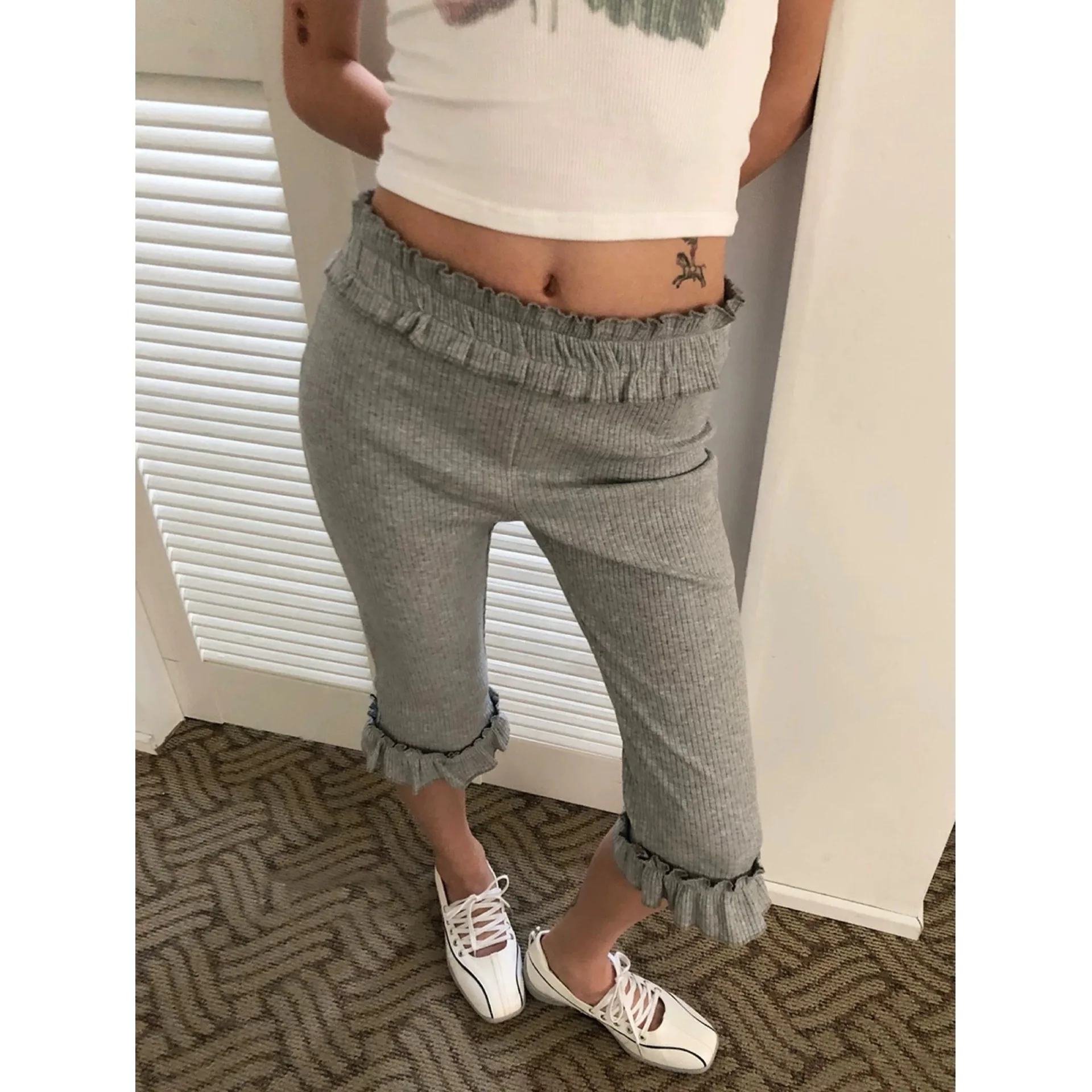Retro Japanese Style High Waist Lace Trim Super Elastic Five-Point Pants Comfortable Base Layer Girls' Casual Tight Pants