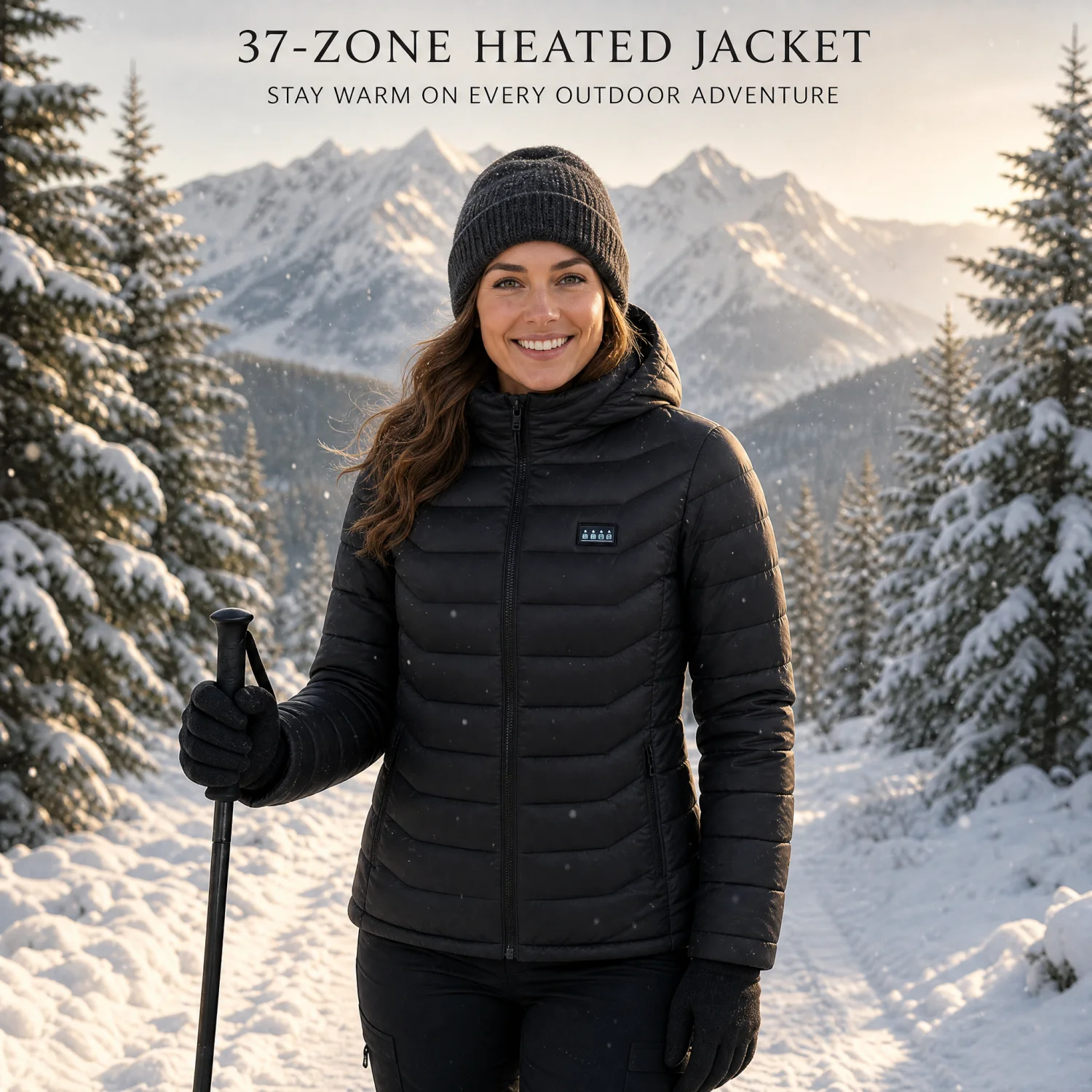 37-Zone Smart Heating Jacket, Unisex – Winter Outdoor Sport Coat, Zippered Hood Design, (Excluding Portable Power Supply) Suitab