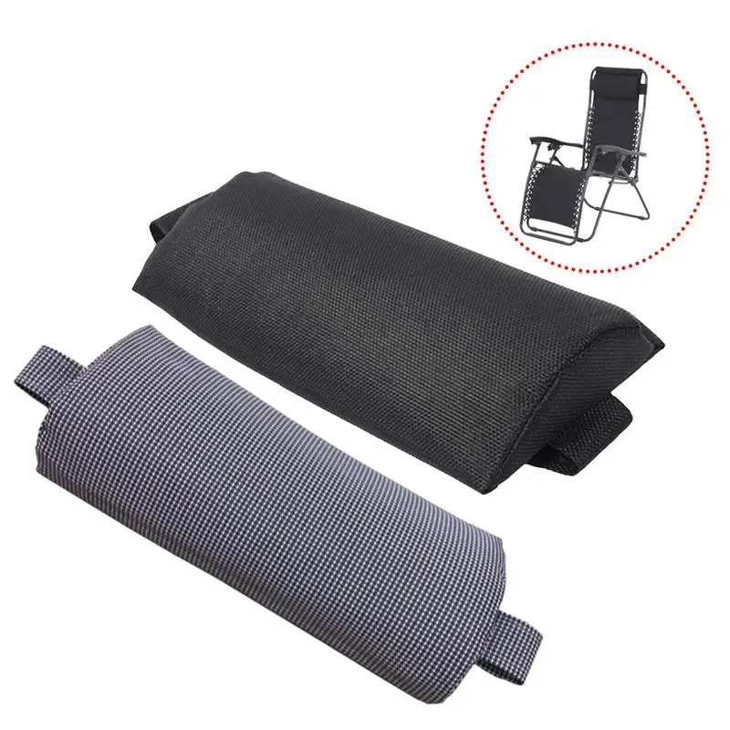 Black Head Cushion Folding Recliner Chair Pillow Adjustable Beach Outdoor Garden Sun Lounger Headrest Black 35x15x6cm