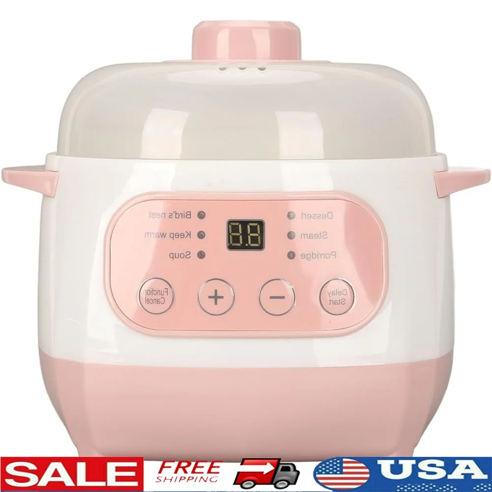 

Electric Rice Cooker 200W 1L Digital Stew Pot Ceramic Cooker Built-in Timer Easy Clean For Soups Porridges Grains Small Family