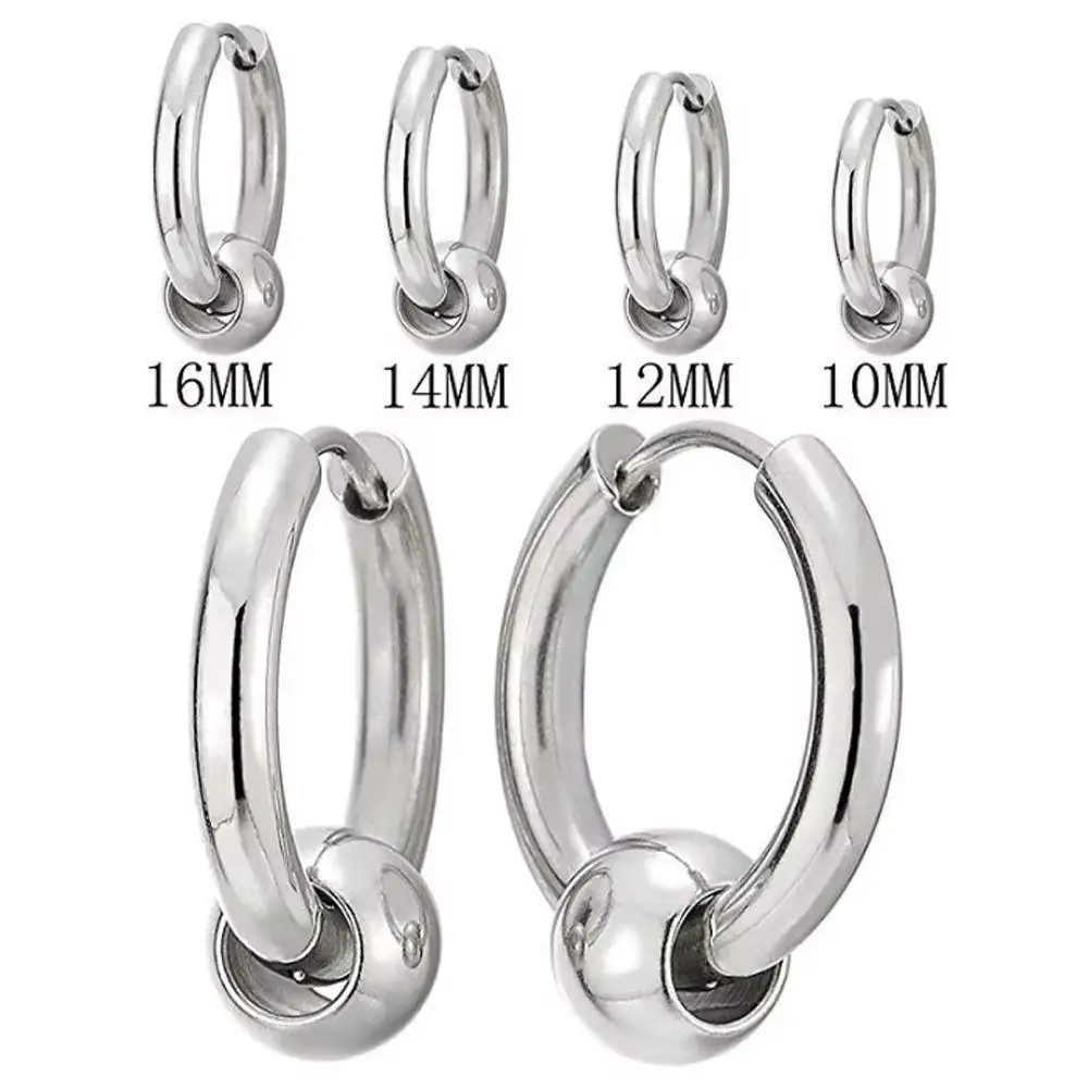 1Pair 316 Stainless Steel Punk Circular 8-20mm Ball Hoop Earrings Ring Classical Brief Style Fashion Body Piercing Jewelry