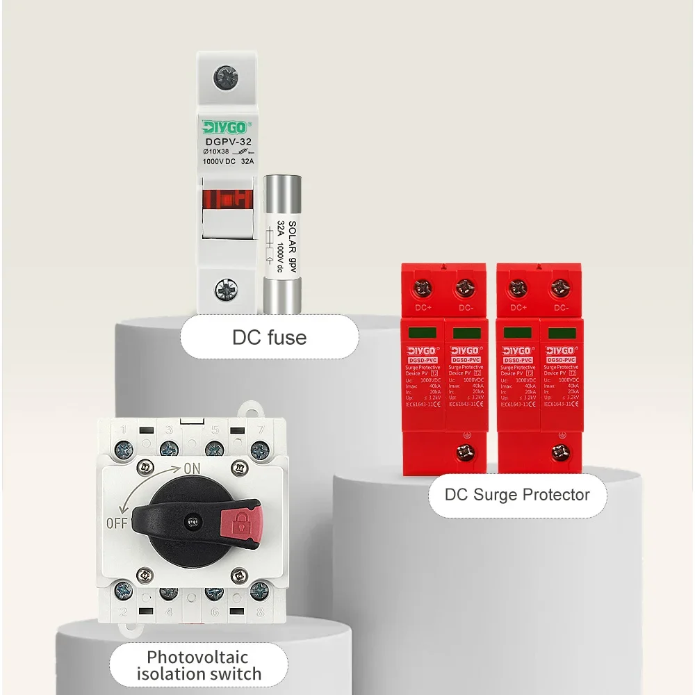 DC 1000V 1-1 PV DC Combiner Box IP65 Wasserdichte Wandmontage Solar-Anschlussdose mit 32A Sicherung, Trennschalter und Überspannungsschutz – Detail 5