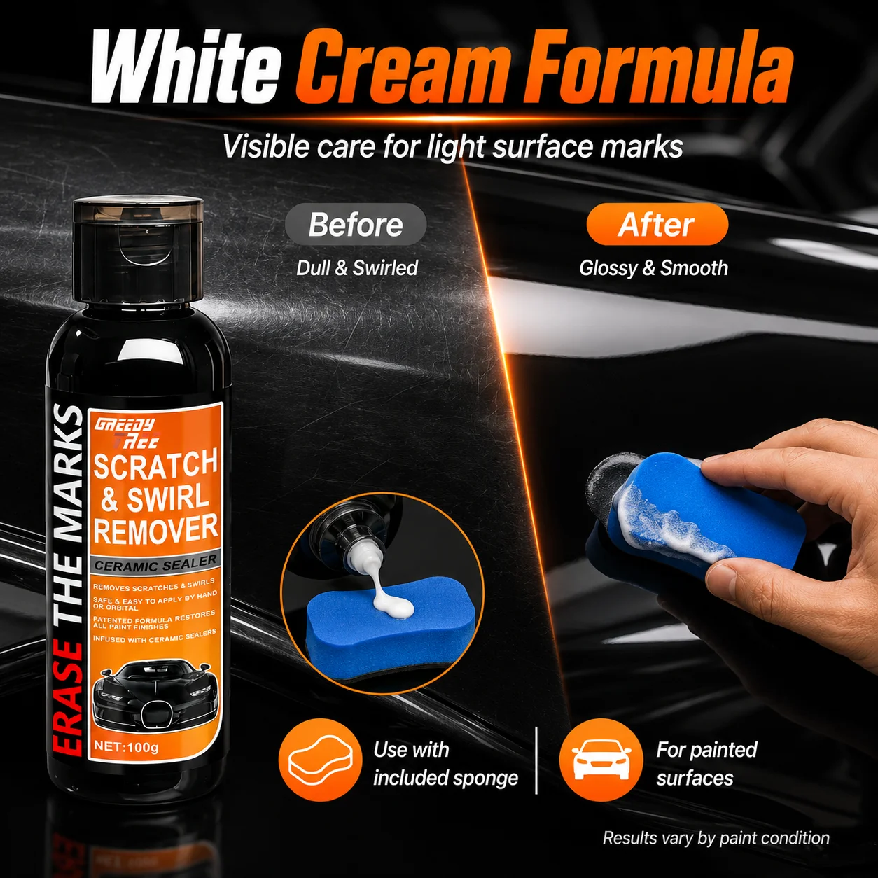 Car Scratch & Swirl Remover 100g Ceramic Sealer Auto Paint Repair Restorer Erase Car Marks Detailing Polish Care with Sponge