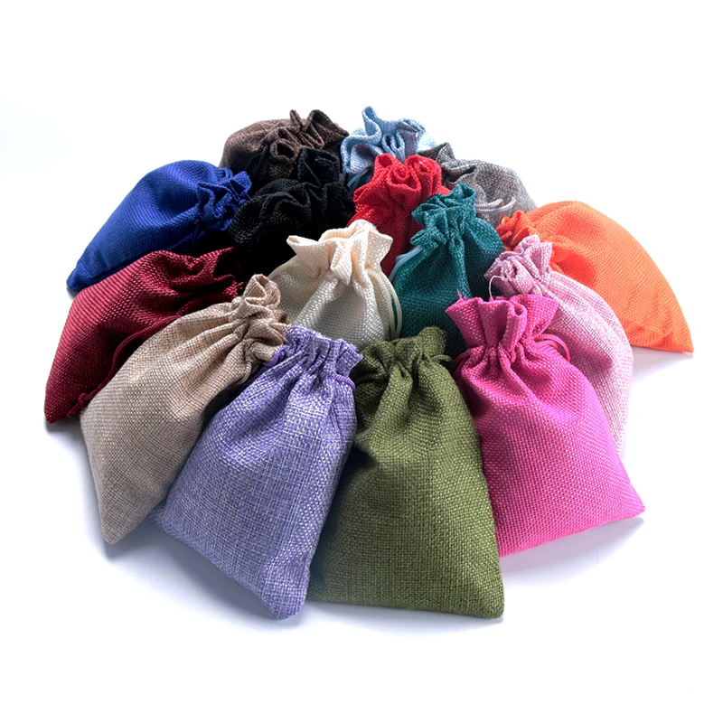 5 PCS Fashion Natural Linen Burlap Bag Jute Gift Bag Drawstring Gift Bags With Handles Gift Packaging Party Favor Candy Bags