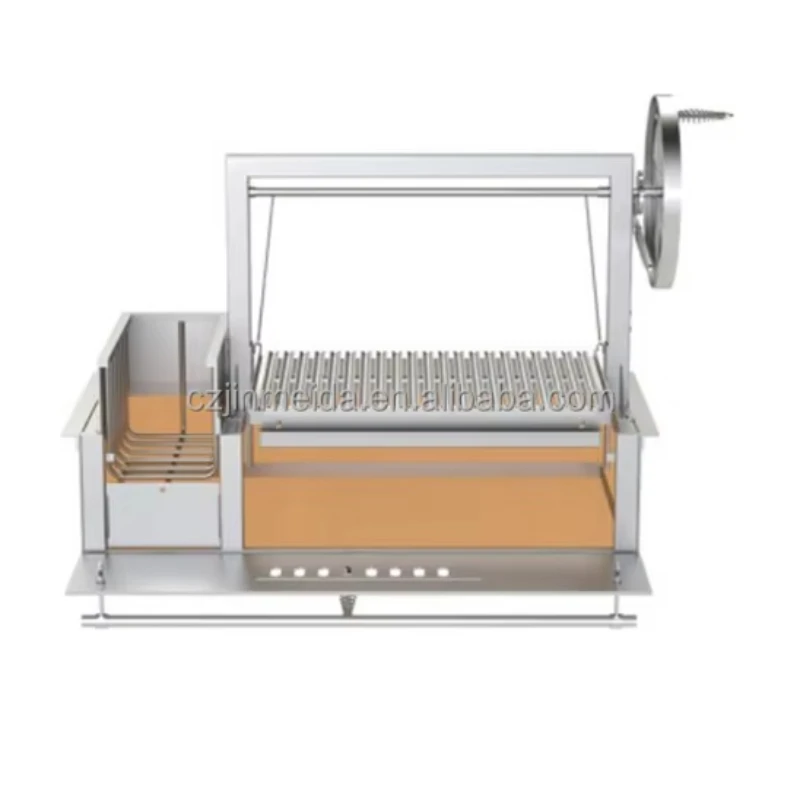 

Built-in brick grill cooking Argentinian adjustable height stainless steel grill