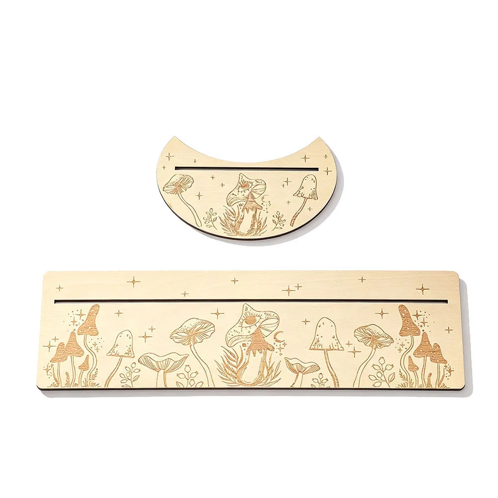 Holz-Tarotkartenhalter-Set mit Pilz- und Stern-Gravur, Langer & Halbmond-förmiger Behälter für Heimdekoration, Tischdekoration, Handwerksgeschenk – Detail 6