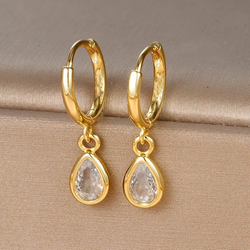 

Exquisite Gold Plated Water Drop Earrings for Women Colorful CZ Zirconia Hoop Pendant Earrings Woman Piercing Jewelry Wholesale