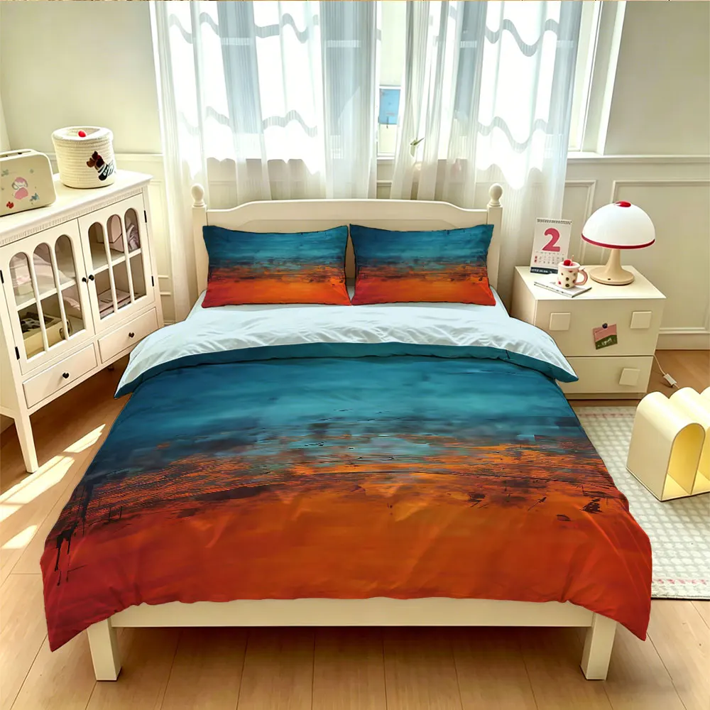 3pcs Minimalist Style Contrasting Colors Print Down Duvet Cover Set, Multi Size Bedroom Bedding Decoration, Machine Washable