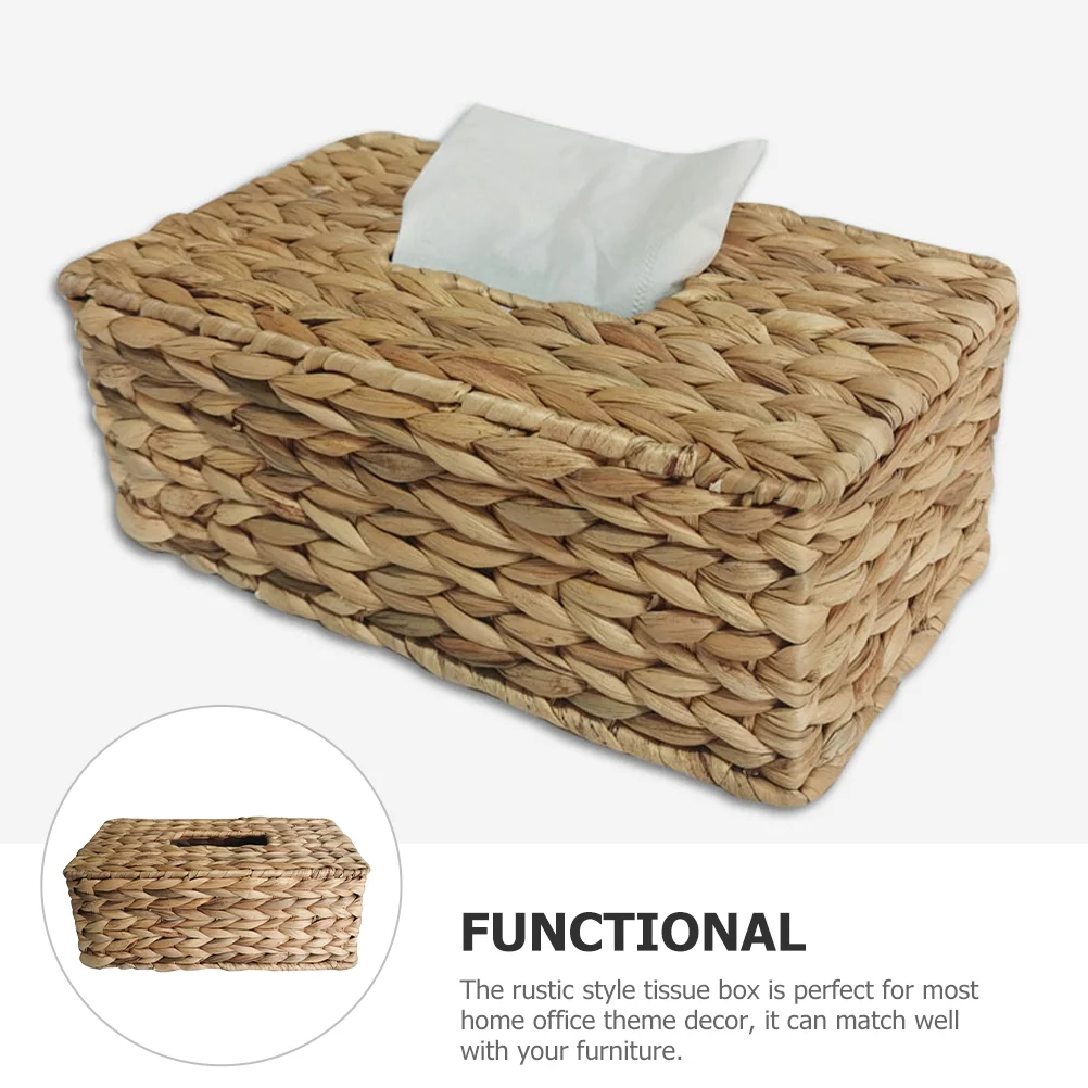 Tissue Hand Woven Holder Wicker Straw Woven Tissue Holder Paper Box Napkin Organizer for Table