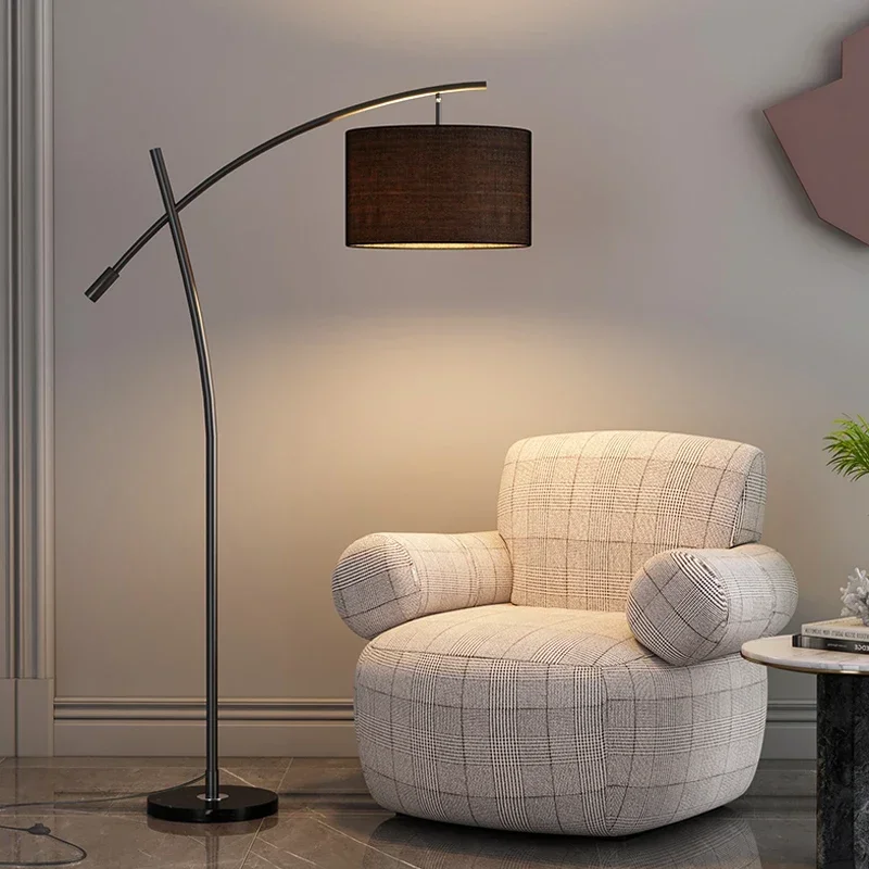Nordic Minimalist Fabric Shade Led Fishing Floor Lamp Study Living Room Home Decor Sofa Standing Lights Bedroom Bedside Lamps