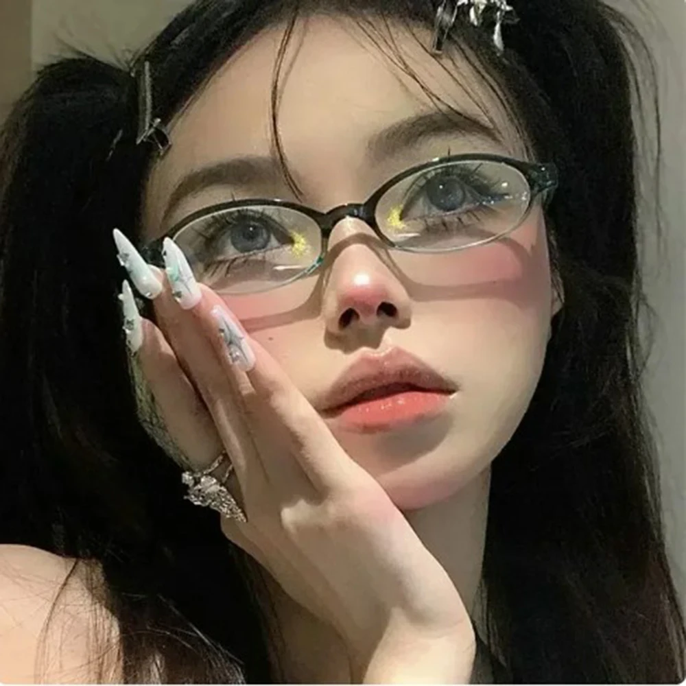 Gafas pequeñas con montura Ovalada para mujer, anteojos planos antiluz azul, Anime, Cosplay, profesor, moda japonesa, coreana, Y2K