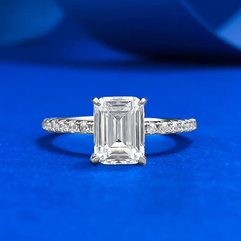 S925 silver European and American small cube candy 6 * 8 ring zircon inlaid ring for women, fashionable and simple