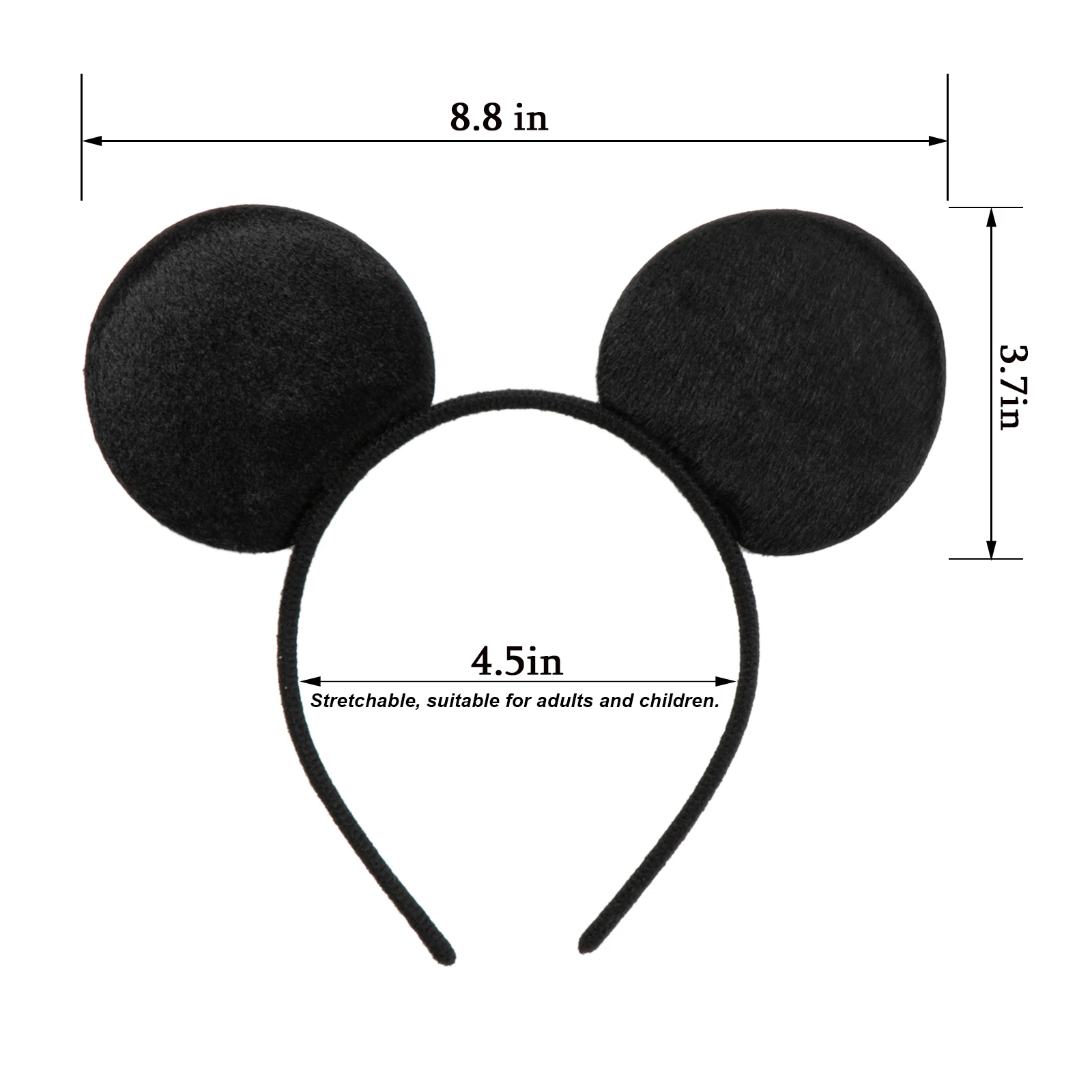 CHuangQi 1pcs 2pcs Mickey Ears Headband, Solid Black Bigger Ears for Boy & Girl Birthday Party, Party Favors