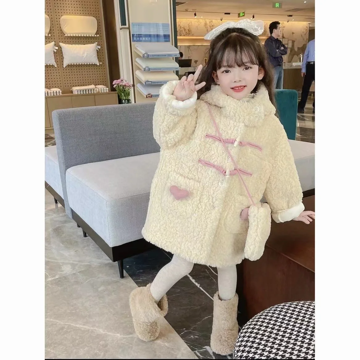 Kids Clothes Girls Coat Korean 2023 New Autumn Winter Fleece-lined Warm Thicken Hooded Solid Color Sweet 2024 New