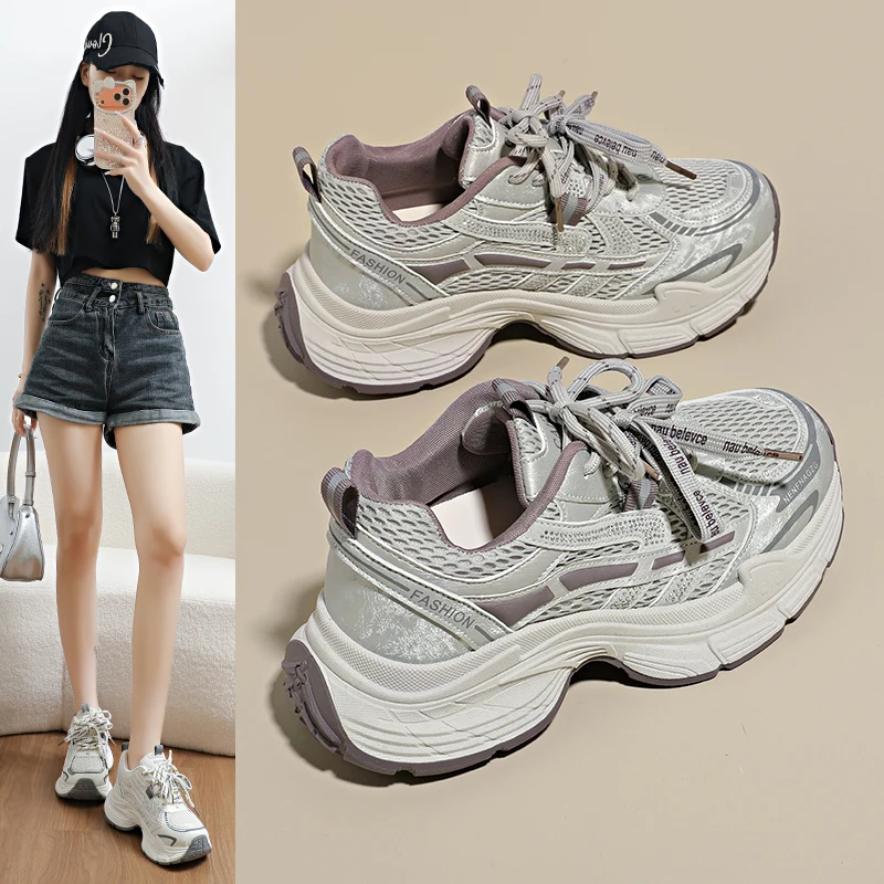 Women Running Shoes Lightweight Breathable Sport Shoes Female Comfort White Casual Sneakers Height Increase Cushioning