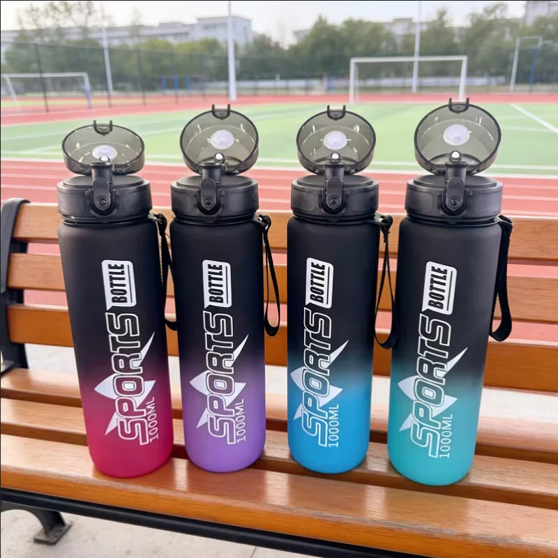 1000ML Gradient Water Bottle Straight-Spout Sippy Cup with Matte Texture Portable with Measurement Markings Suitable for Sports
