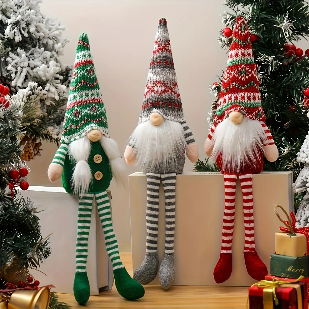Dreifreifte langbeinige Strickmütze, gesichtsloser alter Mann, Weihnachtsstatuenornamente, besonders geeignet für die Weihnachtsdekoration,