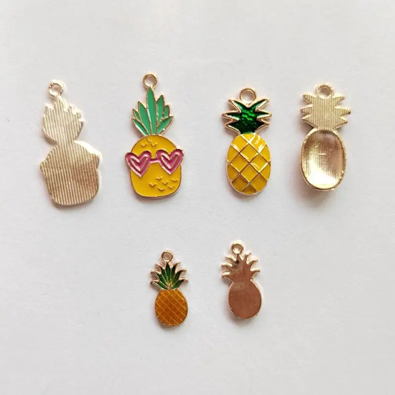 10PCS Cartoon Pineapple Alloy Pendant Mini Pop Fashion Charm Love Heart Dangle DIY Necklace Earrings Bracelet Accessories