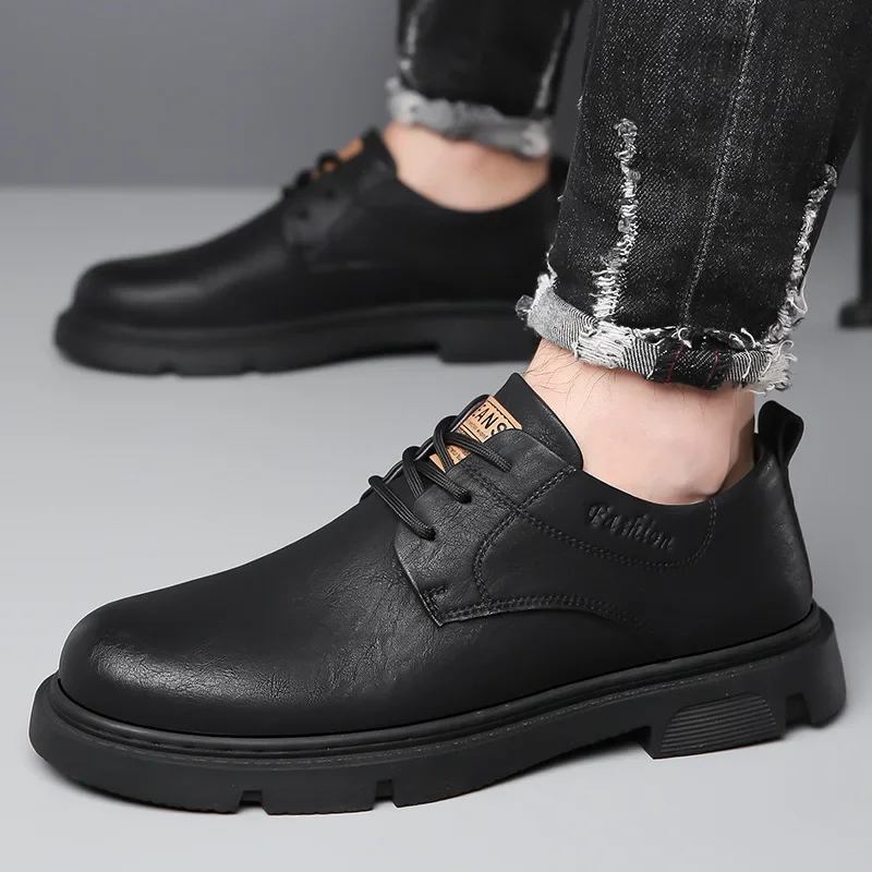 Cow Leather Autumn Platform Shoes for Men Fashion Casual New Designer Derby Shoes Male Low Top Work Ankle Boots Men