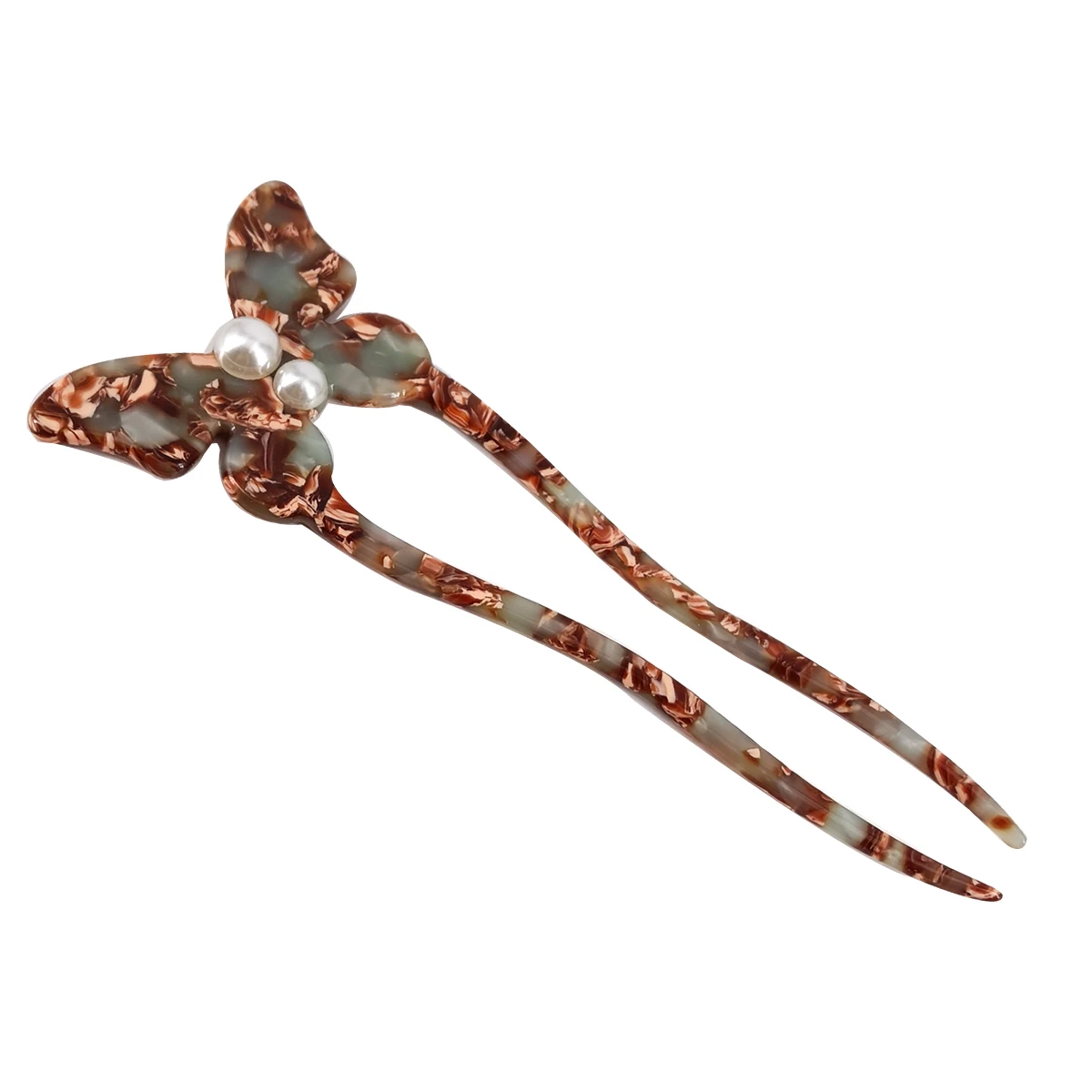 New Style Butterfly Pearl Acetate Hairpin Hair Sticks for Women Girls Vintage Sweet U-shaped Hair Clasp Updo Headdress