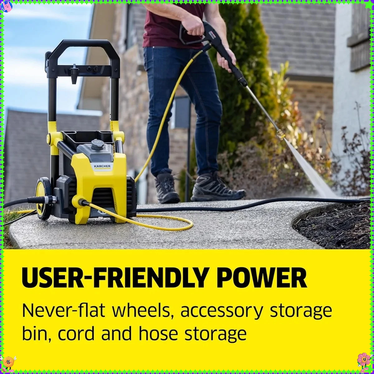 غسالة ريشر K1900PS، 3 فوهات رش، خزان منظف، للسيارات والممرات والانزلاق والباحات، 1.2 جالون في الدقيقة