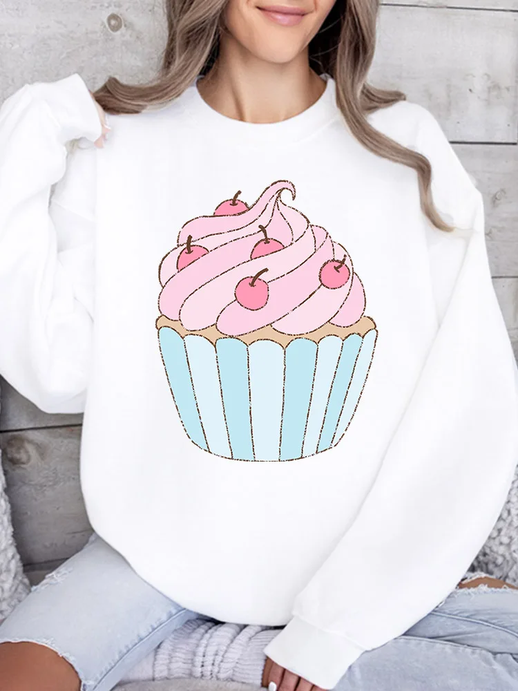 

Женская толстовка Cherry Cup Cake с круглым вырезом, повседневный пуловер с длинными рукавами, свободный крой, для ежедневной носки