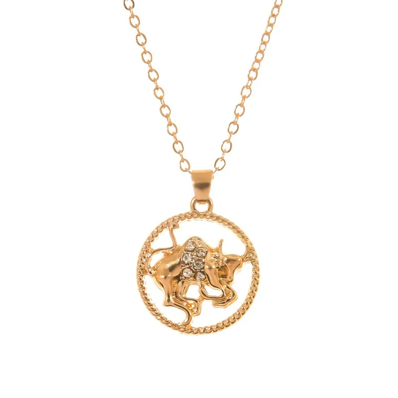 Golden Color Shining Rhinestone the Zodiac Pendant Neckalce for Women Girls Fashion Delicate Hollow out Metal Clavicle Necklace