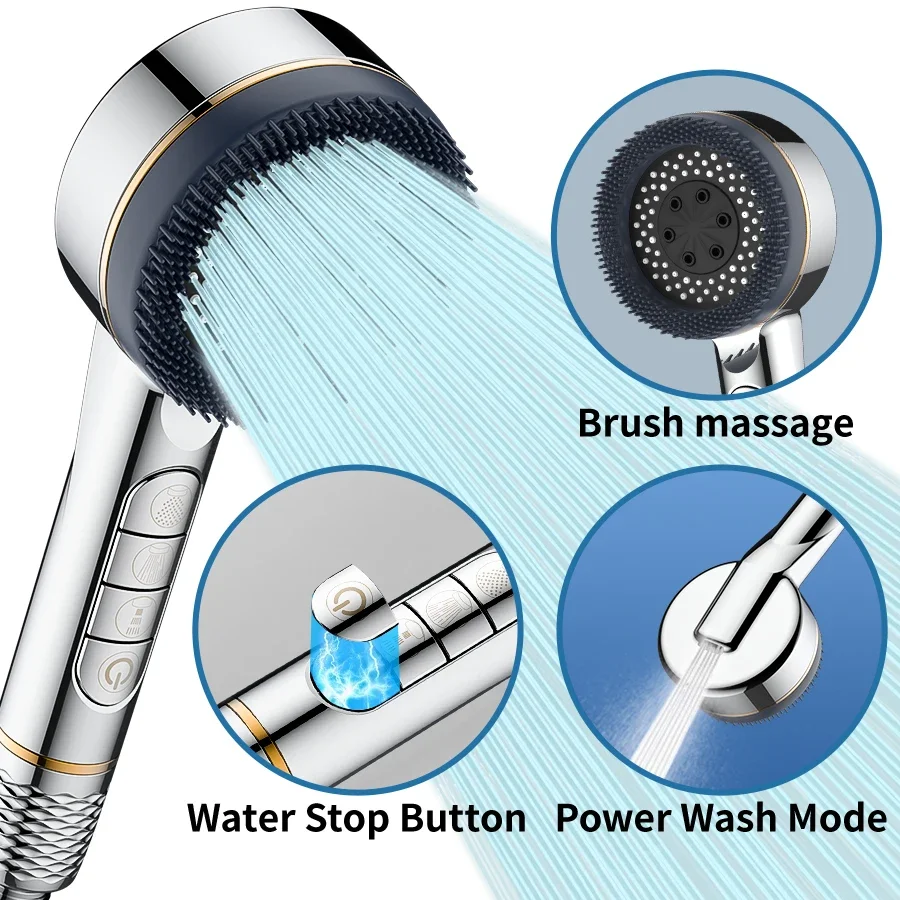 Four-Position Buttons for Adjusting a Water-Stop Filter with Powerful Booster for the Shower Head with a Strong Spray