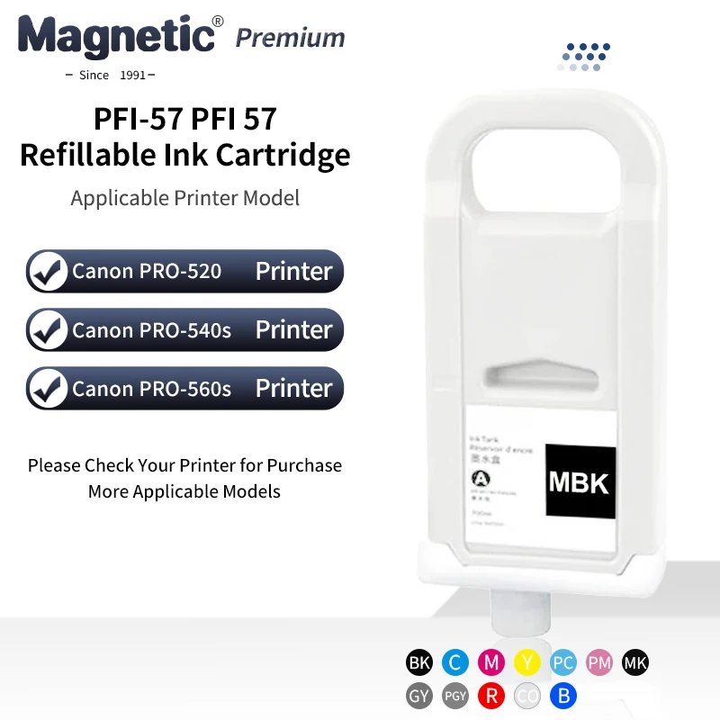 PFI57 PFI 57 Wkład atramentowy wielokrotnego napełniania kompatybilny z drukarką Canon PRO-520 PRO-540 PRO-540s PRO-560s z trwałym chipem 12 kolorów