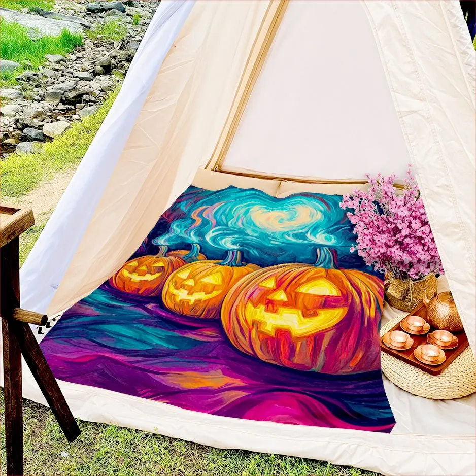Spooky Halloween Castle Blanket Reversible Flannel Throw for Gothic Charm AllSeason Comfort Mysterious Night Gift