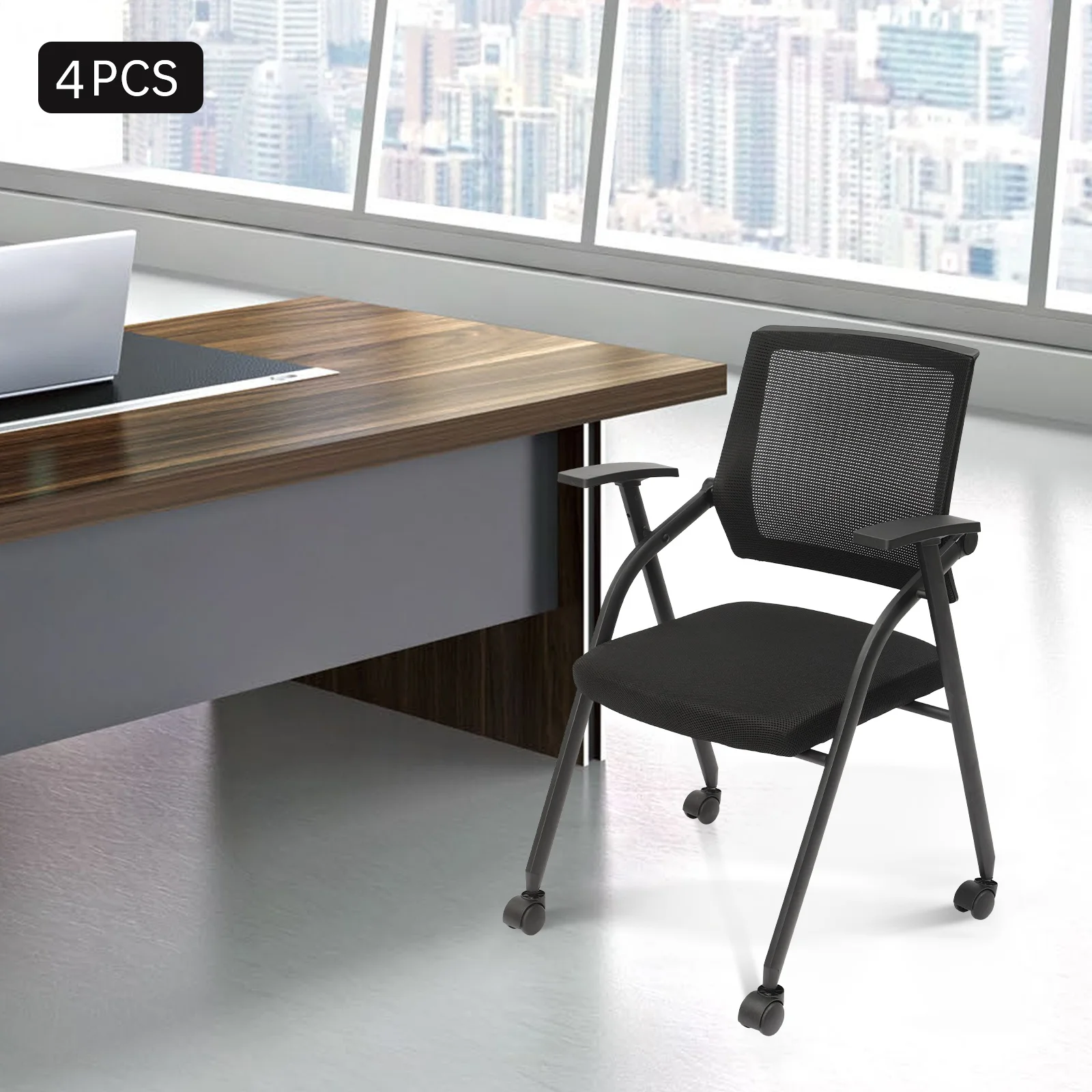 4 قطع كراسي مؤتمرات قابلة للطي للكتابة مع لوحة طاولة وكرسي مكتب الموظفين وكراسي غرفة الاجتماعات