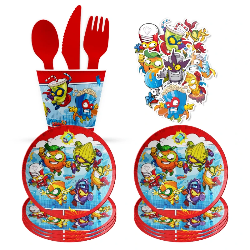 

Cartoon Superzings Theme Disposable Tableware Set Boy Girls Birthday Party Baptism Communion Backdround Balloon Decorate Supplie