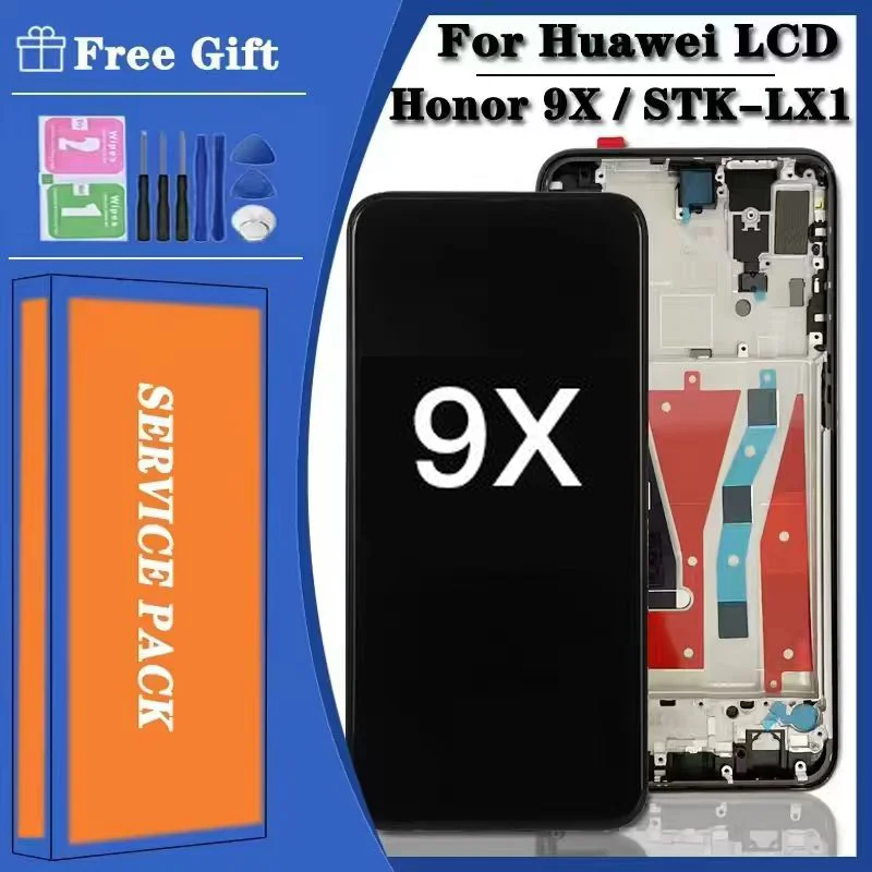 Testuj nowy 9x LCD dla Huawei Honor 9X 9 X Premium Global STK-LX1 wyświetlacz LCD ekran dotykowy Digitizer zgromadzenie + ramka