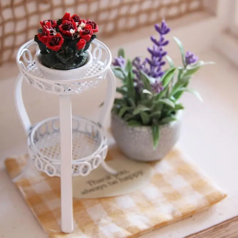 

2 Layer Circular Iron Flower Stand for Dollhouses Miniature Accessory with More Display Space and Elegant Design A2UB
