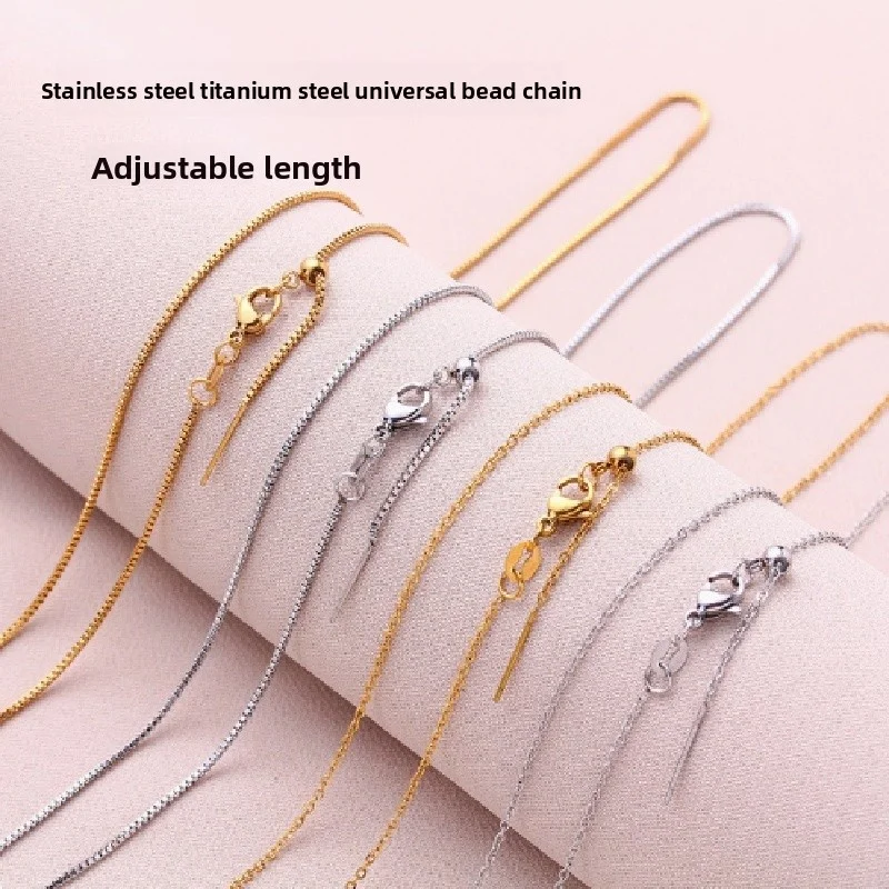 

1PC Stainless Steel Necklace No Color Loss Pin Adjustable Extension Flat O Chain Box Chain Female Threadable Beads