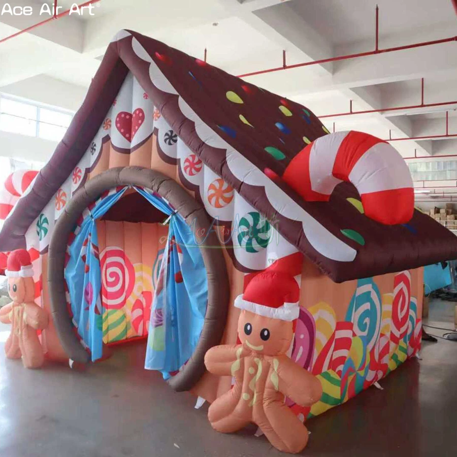Inflatable Gingerbread Candy House Colorful Cute Inflated House Tent for Holiday/Candy Store Decoration