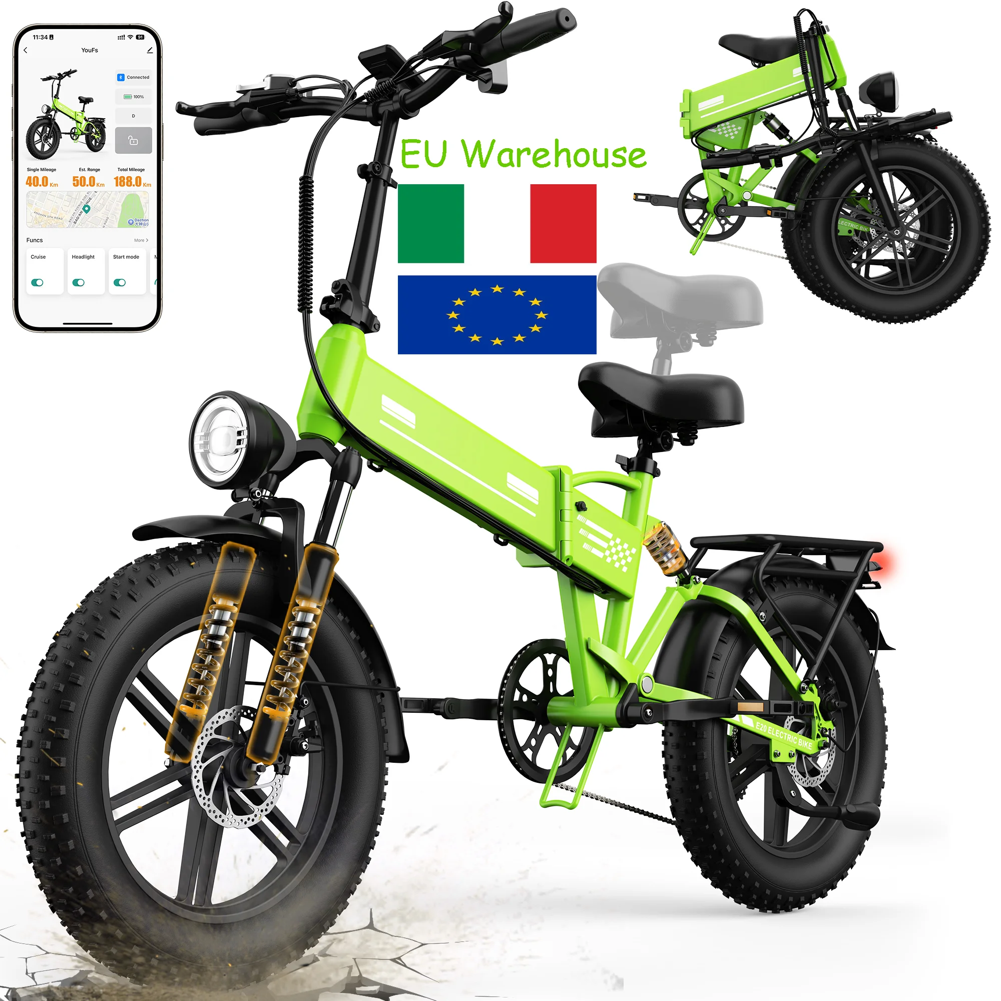 Für Smart E-Bikes: 20*4 Zoll Offroad-Fat-Tire 48V15AH Faltbares Hochleistungs-City- und Rennrad E-Bike für Erwachsene, Schwarz, beliebte Farbe