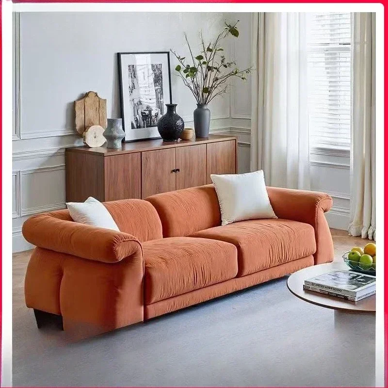 French cream style, pocket sofa, large and small apartment household, living room straight row, fabric sofa, designer lazy sofa