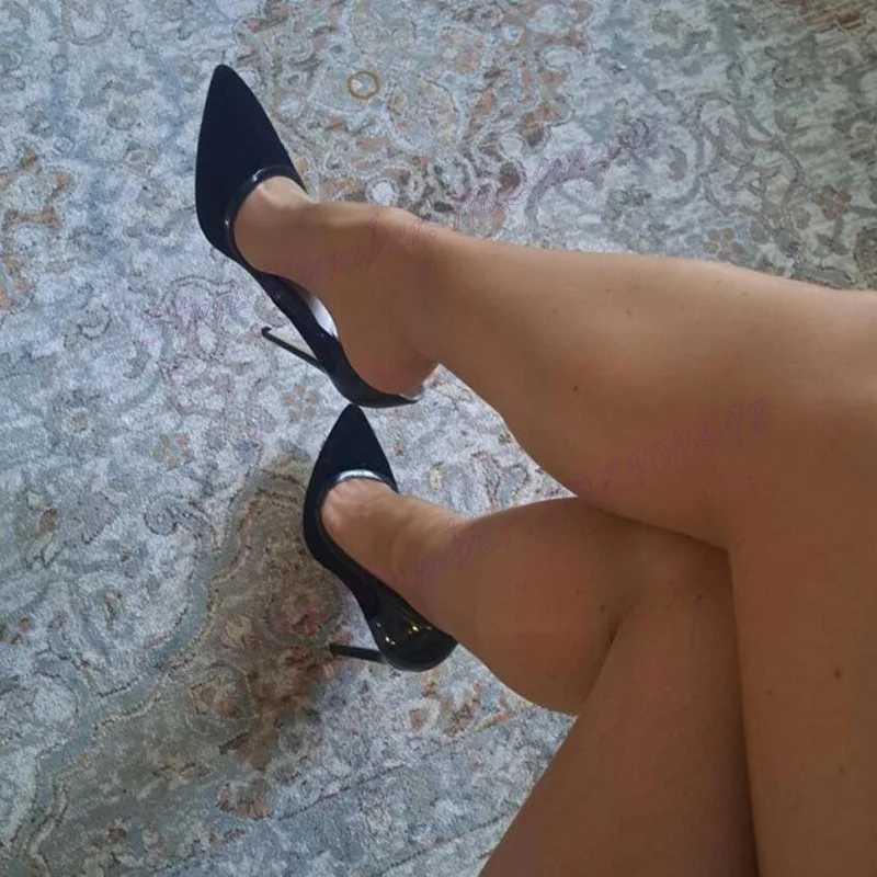 블랙 패치워크 얕은 굽 펌프스 포인티드 토 슈즈 여성용 스틸레토 하이힐 이브닝 파티 슈즈 2025 여성용 신발