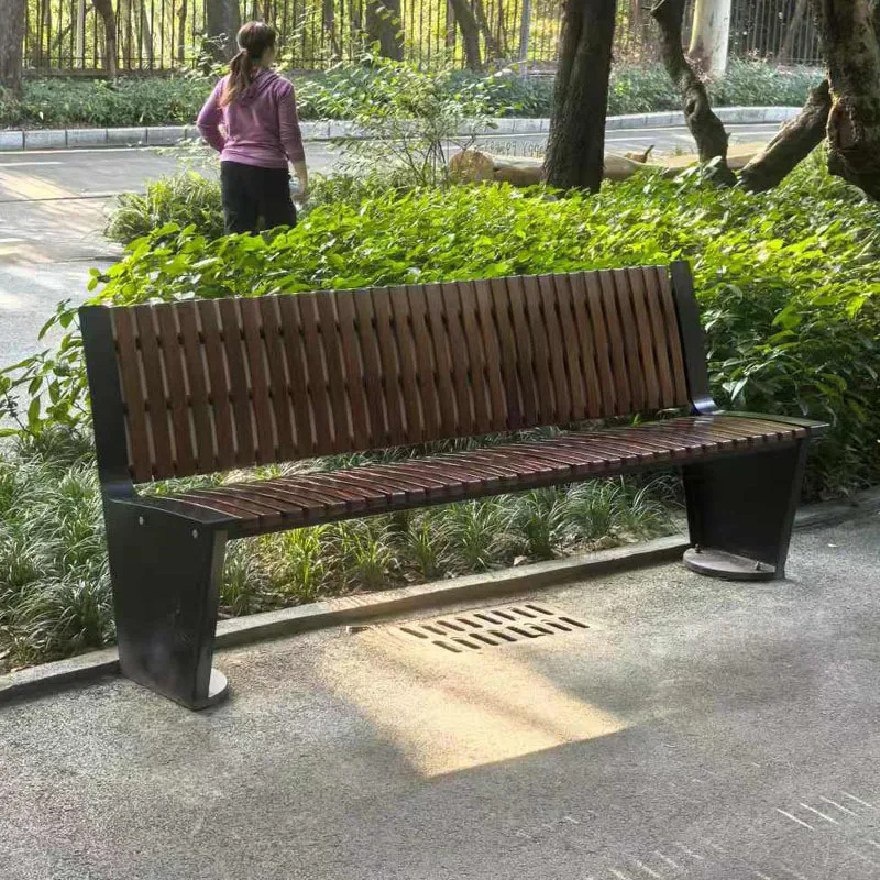 

Outdoor Bench Antiseptic Wood Bench Stainless Steel Outdoor Seat Garden Landscape Leisure Chair
