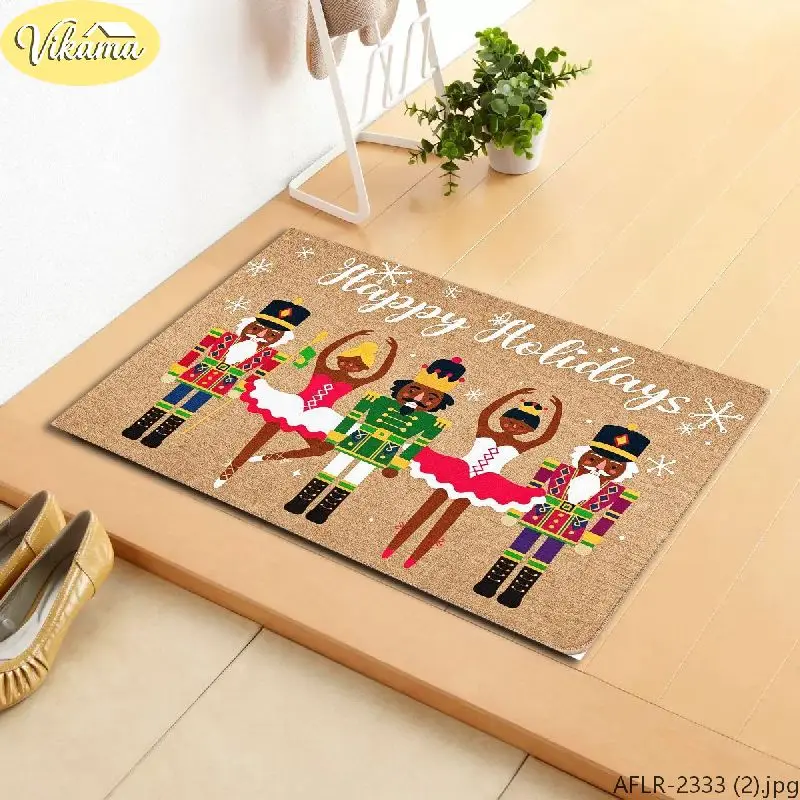 VIKAMA Christmas Doormat Nutcracker Ballerina Snowflakes Sturdy Durable Door Mat for Outdoor Entrance Christmas Decor