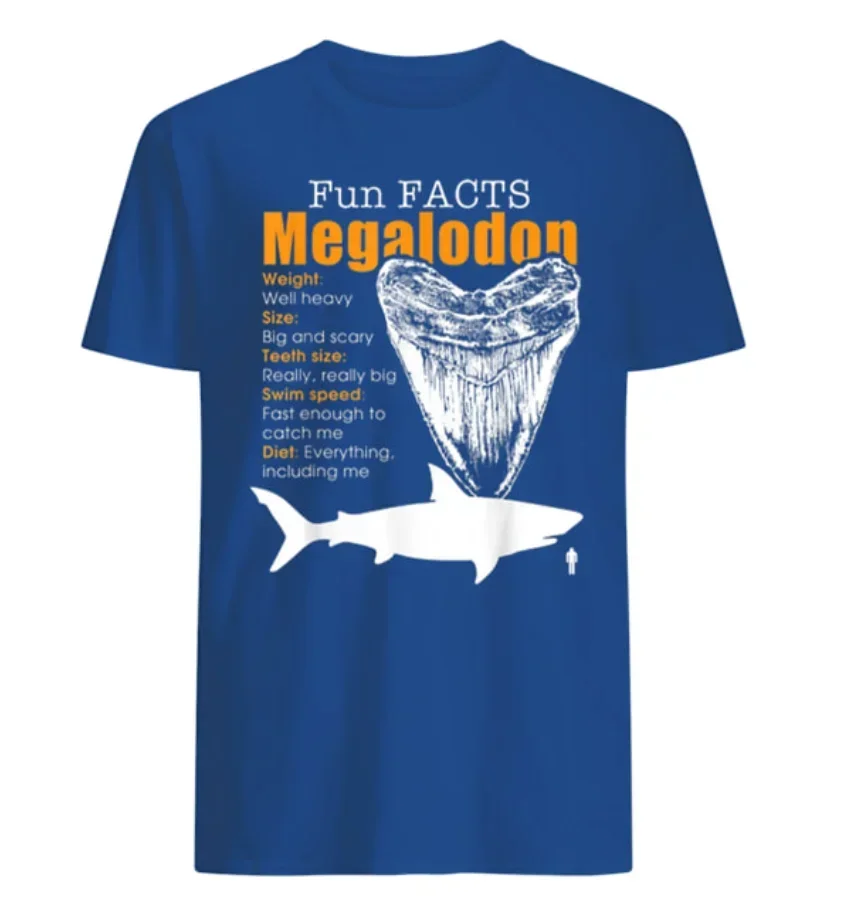 Funny Facts Megalodon Infographic T-Shirt 100% Cotton O-Neck Summer Short Sleeve Casual Mens T-shirt Size S-3XL